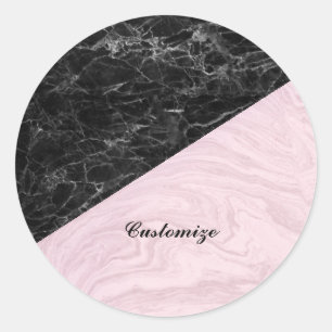 Chic Elegant Black Pink Marble Personalise Classic Round Sticker