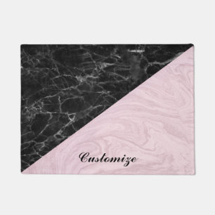 Chic Elegant Black Pink Marble Personalise Doormat