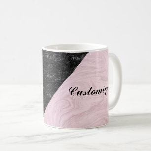 Chic Elegant Black Pink Marble Personalised Coffee Mug