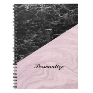 Chic Elegant Black Pink Marble Personalised Notebook