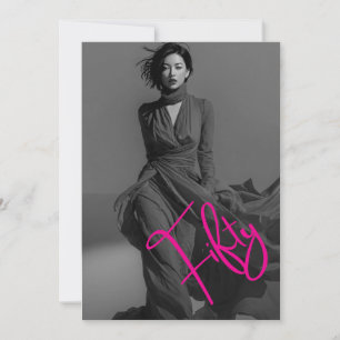 Chic Elegant Black & Pink Photo 50th Birthday  Invitation