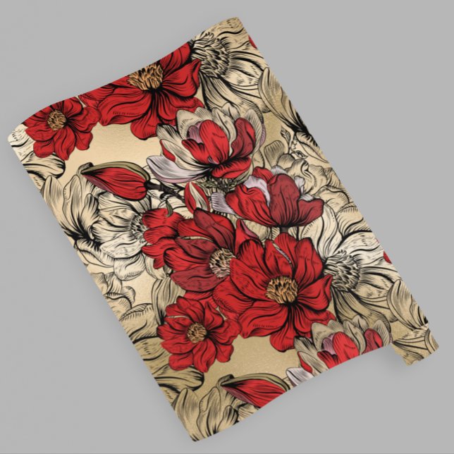 Chic Elegant Black Red Roses on Gold Wrapping Paper (Creator Uploaded)