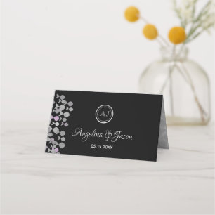 Chic Elegant Black & Silver Ocean Themed Wedding Place Card