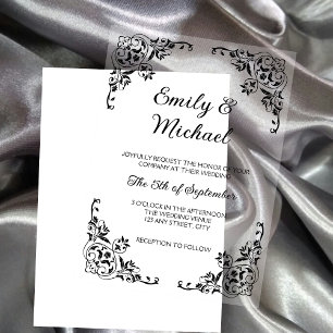 Chic Elegant Black Typography Floral Wedding Acrylic Invitations