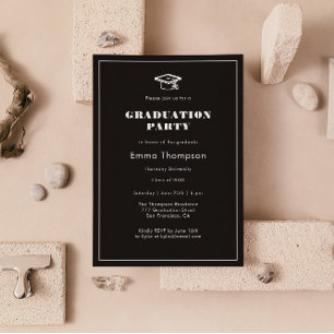 Chic Elegant Black & White  Graduation Party Invitation