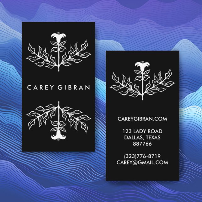 Chic Elegant Black White Lily Line Drawing CUSTOM  Business Card (Creator Uploaded)