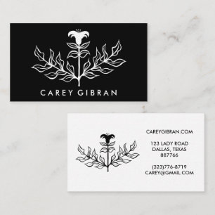Chic Elegant Black White Lily Line Drawing CUSTOM Business Card