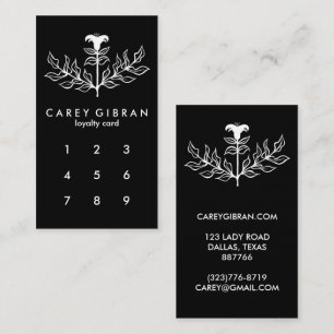 Chic Elegant Black White Lily Line Drawing CUSTOM  Loyalty Card