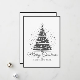 Chic Elegant Black White Merry Christmas Tree Holiday Card