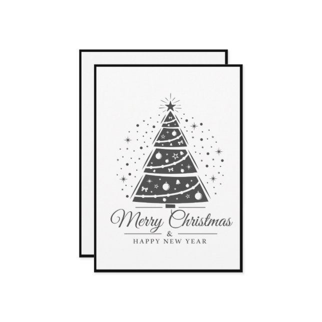 Chic Elegant Black White Merry Christmas Tree      Holiday Card (Front/Back In Situ)