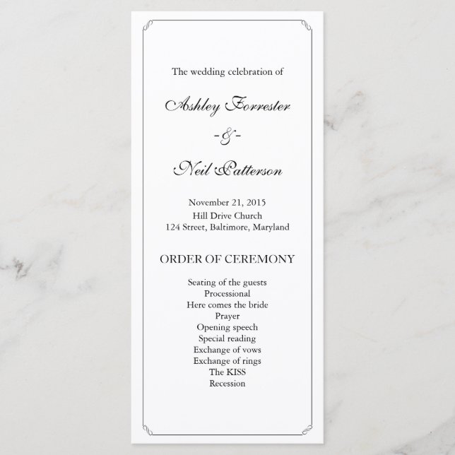 Chic Elegant Black White Wedding Program Programme (Front)