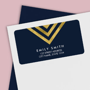 Chic Elegant Blue and Faux Gold Geometric Address Label