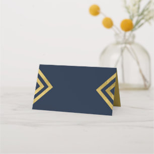 Chic Elegant Blue and Faux Gold Geometric Place Card
