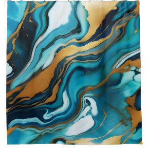 Chic Elegant blue green gold Faux Marble  Shower Curtain