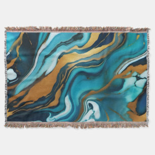 Chic Elegant blue green gold Faux Marble Throw Blanket