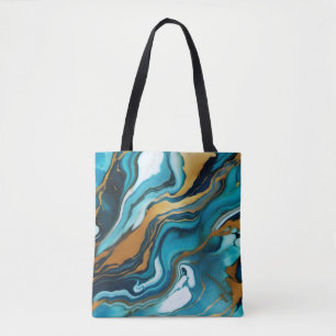 Chic Elegant blue green gold Faux Marble Tote Bag