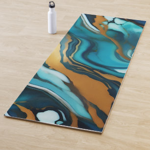 Chic Elegant blue green gold Faux Marble  Yoga Mat