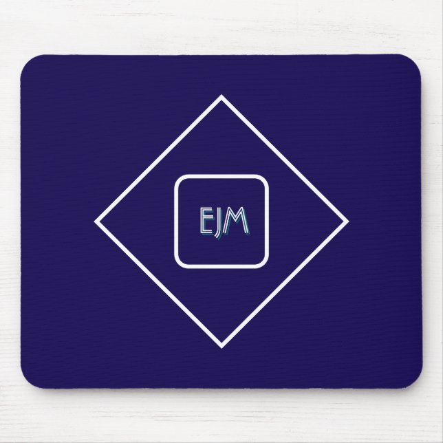 Chic elegant blue monogrammed mouse mat (Front)