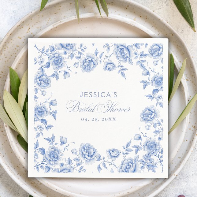 Chic Elegant Blue Toile Chinoiserie Bridal Shower Napkin (Creator Uploaded)