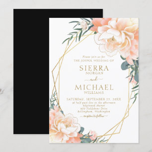 Chic Elegant Blush Gold Peach Black Floral Wedding Invitation