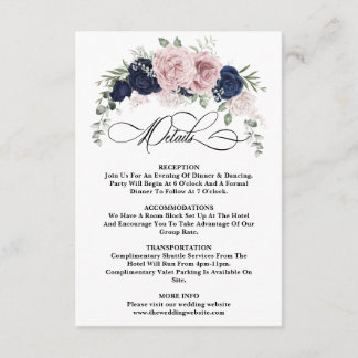 Chic Elegant Blush Navy Blue Wedding Details card