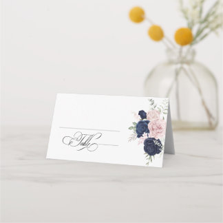 Chic Elegant Blush Navy Blue Wedding  Place Card