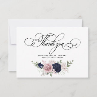 Chic Elegant Blush Navy Blue Wedding  Thank You Card