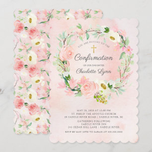 Chic & Elegant Blush Pink Floral Confirmation Invitation
