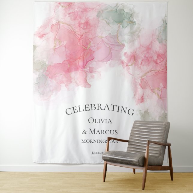Chic Elegant Blush Rose Pink Pale Sage Wedding Tap Tapestry (In Situ)