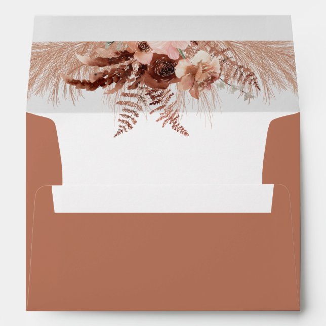 Chic Elegant Boho Pampas Grass Rust Envelope (Back (Bottom))