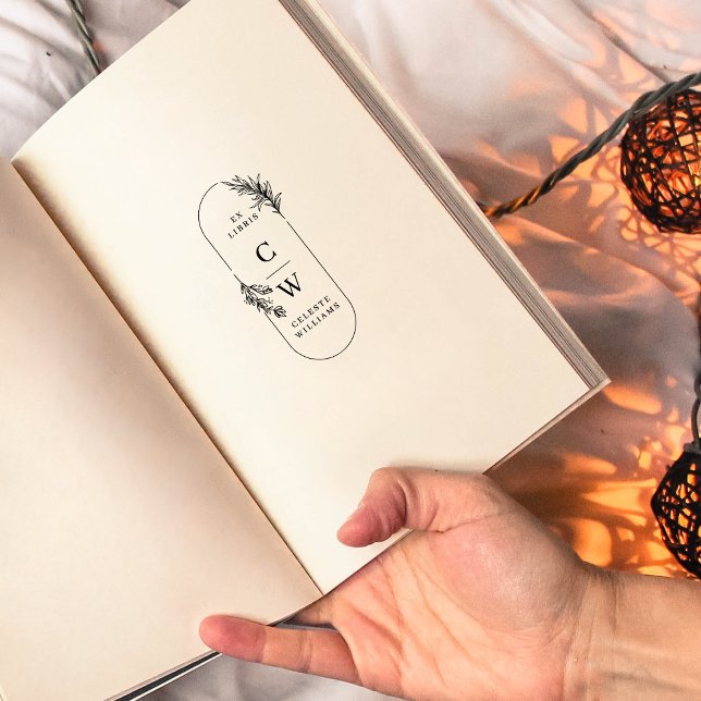 Chic Elegant Botanical Ex Libris Initials Name Self-inking Stamp (Creator Uploaded)