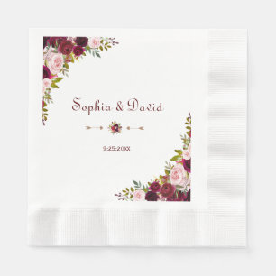 Chic Elegant Burgundy Marsala Floral Wedding Napkin
