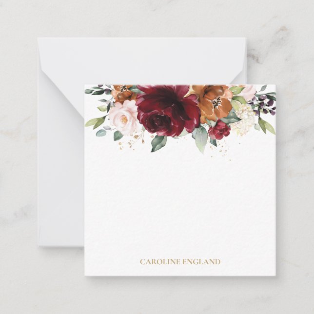 Chic Elegant Burgundy Orange Blush Ivory Floral Card (Front)