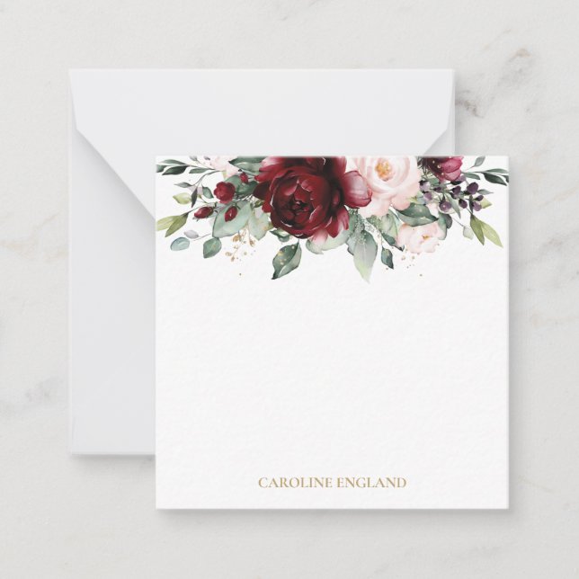 Chic Elegant Burgundy Red Pink Blush Floral Card (Front)