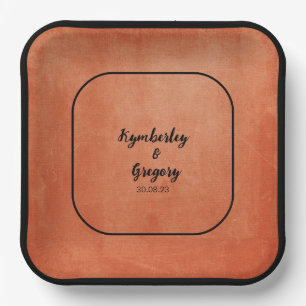 Chic Elegant Burnt Orange Black Name Paper Plate
