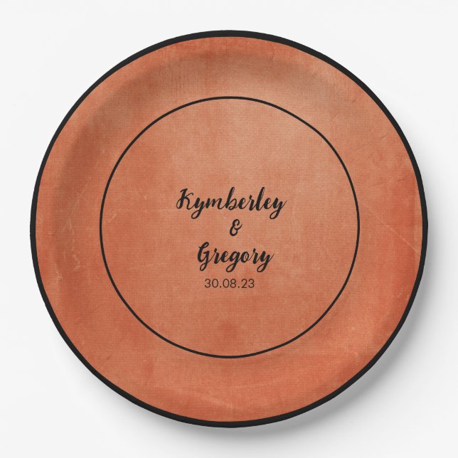 Chic Elegant Burnt Orange Black Name Paper Plate (Front)