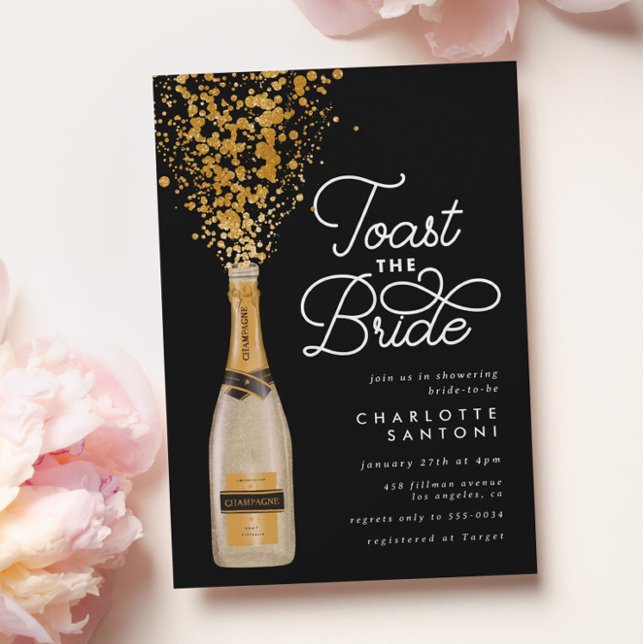 Chic Elegant Champagne Toast Gold Bridal Shower Invitation (Creator Uploaded)