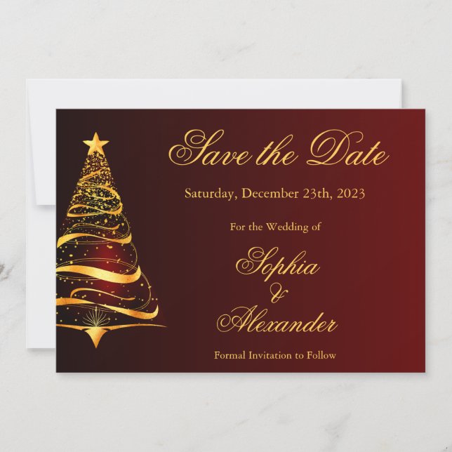 Chic Elegant Christmas Tree Wedding Save the Date Invitation (Front)