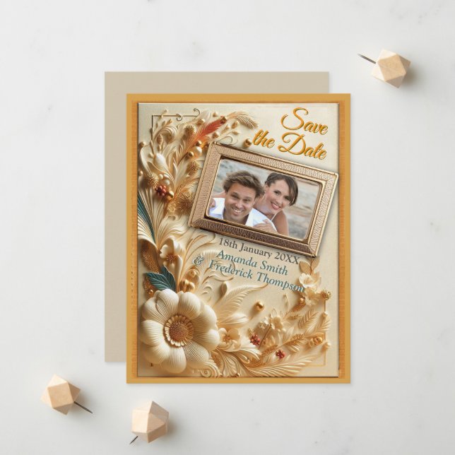 Chic, Elegant Creams & leather flower texture look Announcement (Front/Back In Situ)