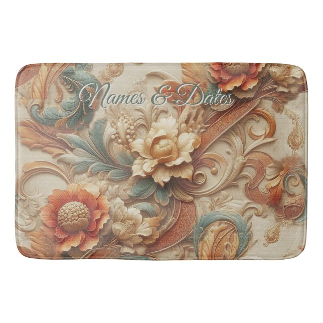 Chic,Elegant Creams & leather flower texture look Bath Mat (Front)