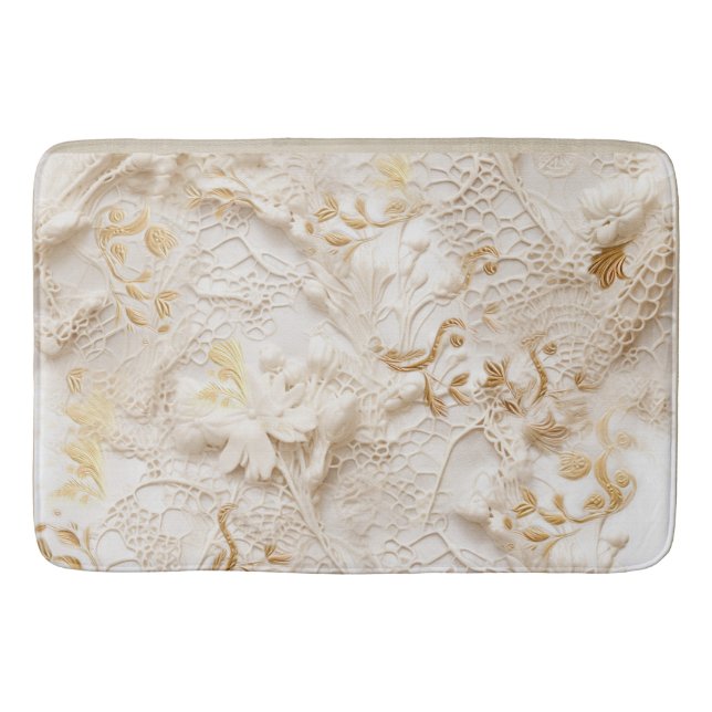Chic,Elegant Creams & leather flower texture look Bath Mat (Front)