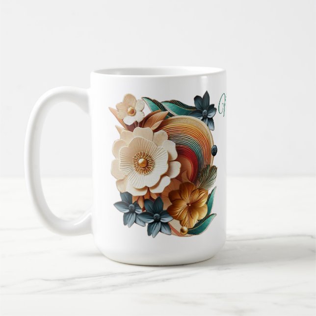 Chic, Elegant Creams & leather flower texture look Coffee Mug (Left)