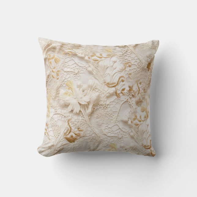 Chic,Elegant Creams & leather flower texture look Cushion (Front)