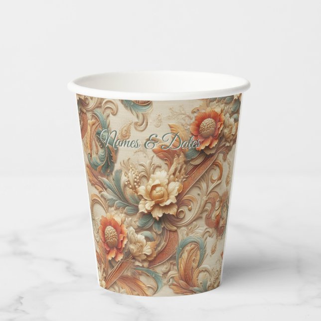 Chic,Elegant Creams & leather flower texture look Paper Cups (Front)