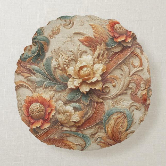 Chic,Elegant Creams & leather flower texture look Round Cushion (Front)