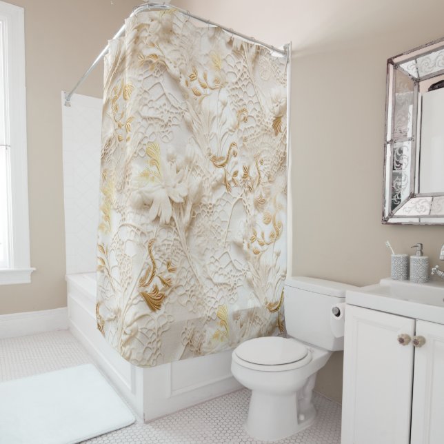 Chic,Elegant Creams & leather flower texture look Shower Curtain (In Situ)