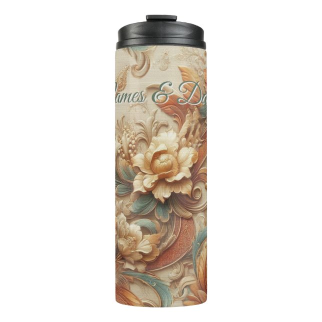 Chic,Elegant Creams & leather flower texture look Thermal Tumbler (Front)