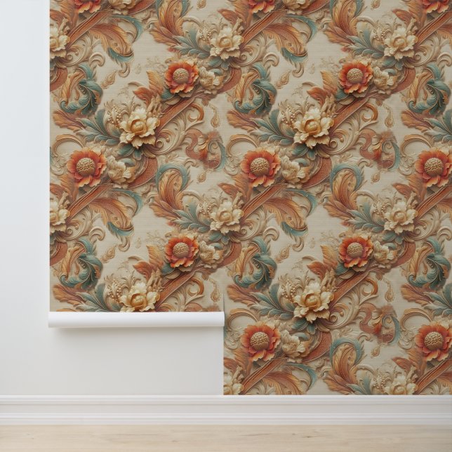 Chic, Elegant Creams & leather flower texture look Wallpaper (Application)