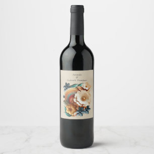 Chic, Elegant Creams & leather flower texture look Wine Label