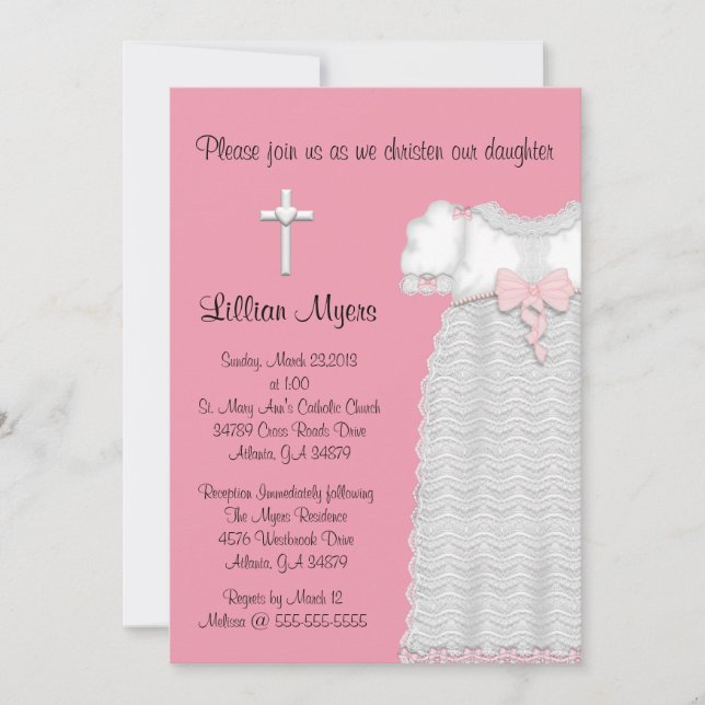 Chic Elegant Cross & Dress Baptism/Christening Invitation (Front)